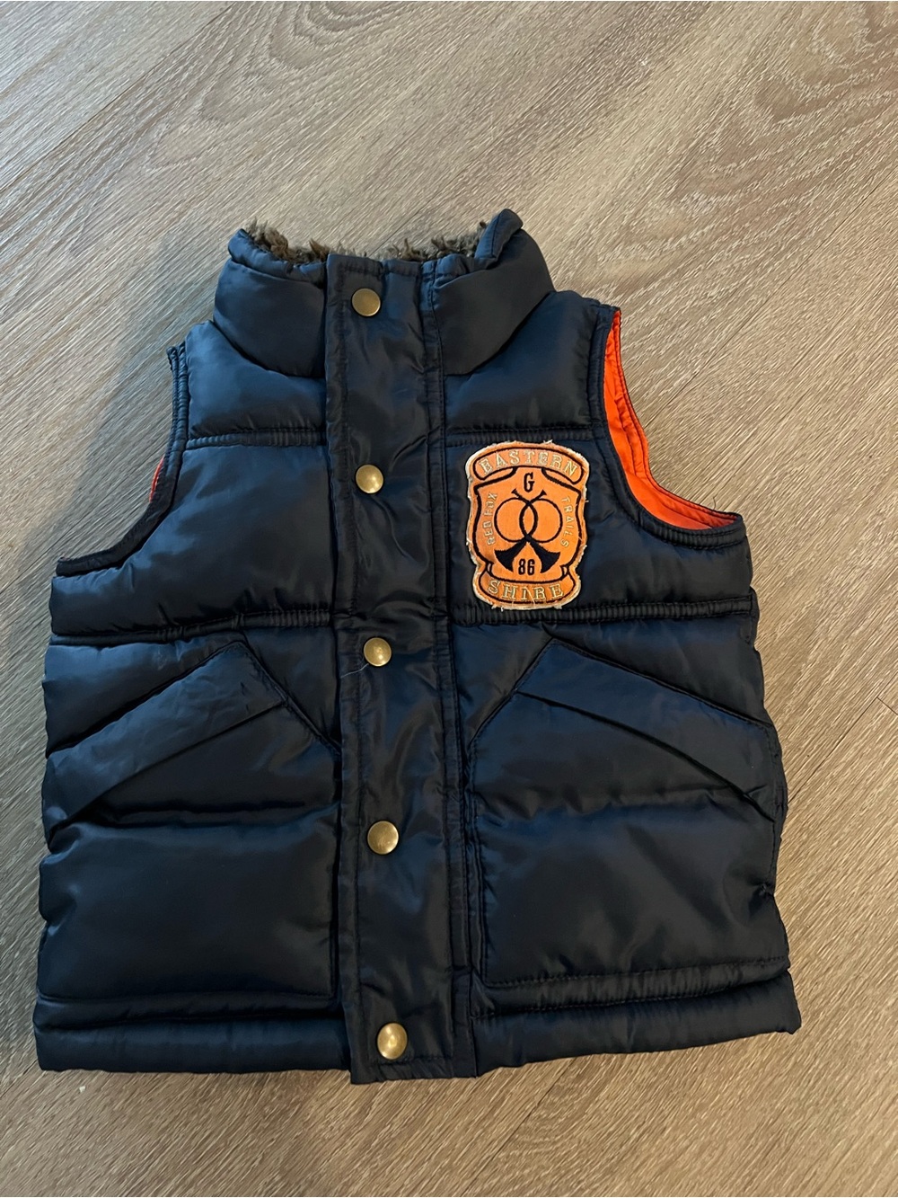 Baby Gap Navy Puffer Vest with Orange Trim